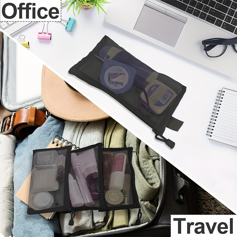 Mesh Zipper Bags (Set of 6), Small Nylon Cosmetic Pouches for Travel Organization, Ideal for Handbags And Home Storage, in Black
