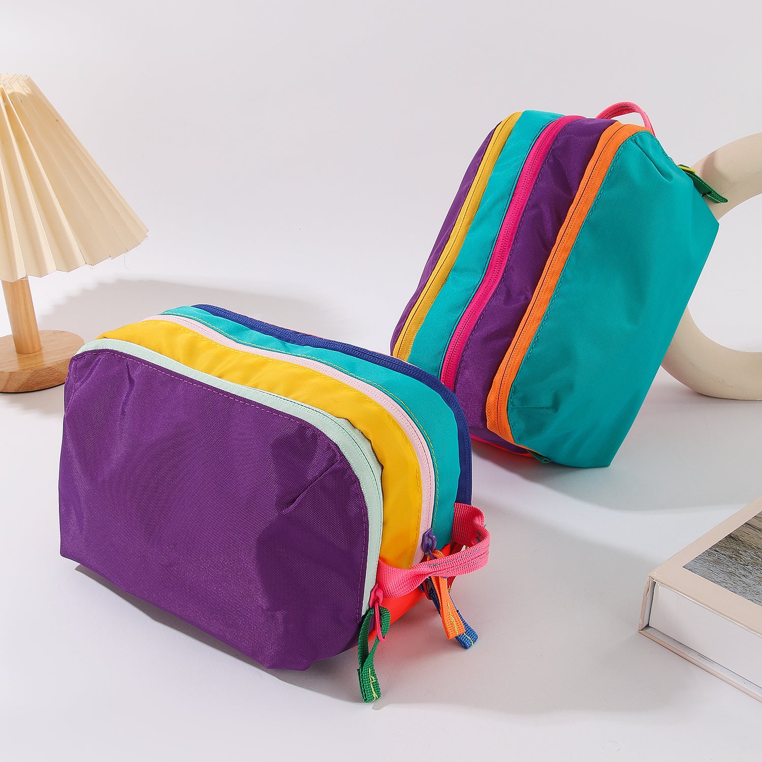 1pc Christmas Dopamine Color Travel Makeup Bag, Multi-Functional Toiletry Bag, Stylish Storage Bag, with Three Main Zipper Compartments, Portable And Neat, Suitable for Daily Cosmetics, Toiletries And Other Small Items Storage, Zipper Closure