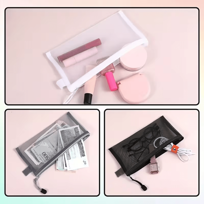 5pcs Travel Makeup Bag - Toilet Supplies Zippered Mesh Bag - Storage Bag - Travel Storage Bag - Daily or Travel Essentials - Small Item Storage Bag - Portable Makeup and Travel Storage Bag