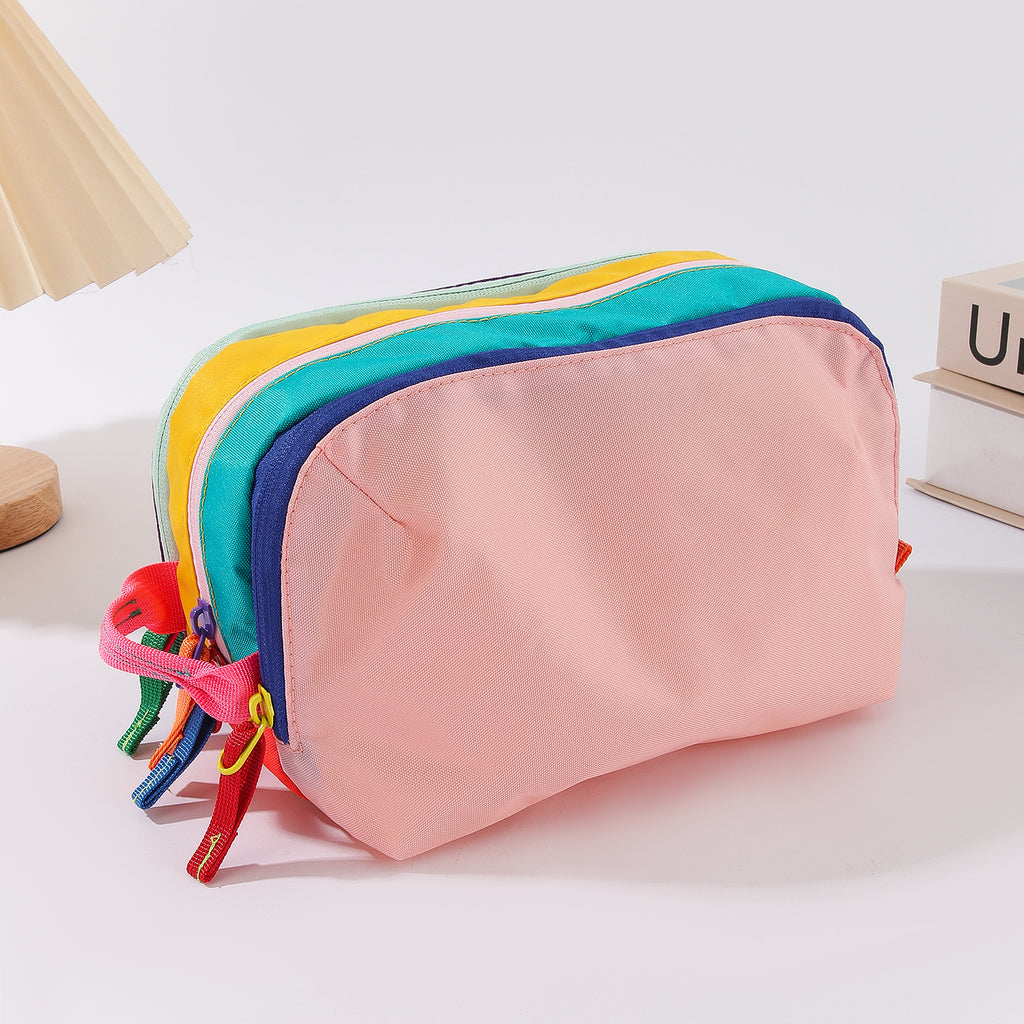 1pc Christmas Dopamine Color Travel Makeup Bag, Multi-Functional Toiletry Bag, Stylish Storage Bag, with Three Main Zipper Compartments, Portable And Neat, Suitable for Daily Cosmetics, Toiletries And Other Small Items Storage, Zipper Closure