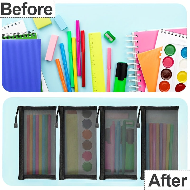 Mesh Zipper Bags (Set of 6), Small Nylon Cosmetic Pouches for Travel Organization, Ideal for Handbags And Home Storage, in Black