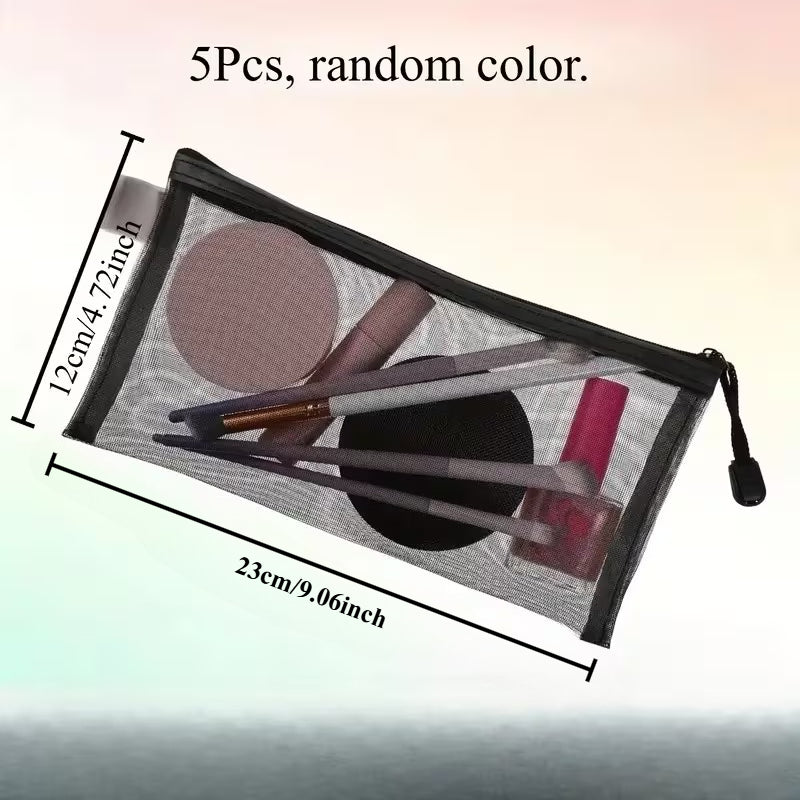 5pcs Travel Makeup Bag - Toilet Supplies Zippered Mesh Bag - Storage Bag - Travel Storage Bag - Daily or Travel Essentials - Small Item Storage Bag - Portable Makeup and Travel Storage Bag